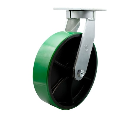 Service Caster 12'' Extra Heavy Duty Green Poly on Cast Iron Wheel Swivel Top Plate Caster CRAN-SCC-KP92S1230-PUR-GB